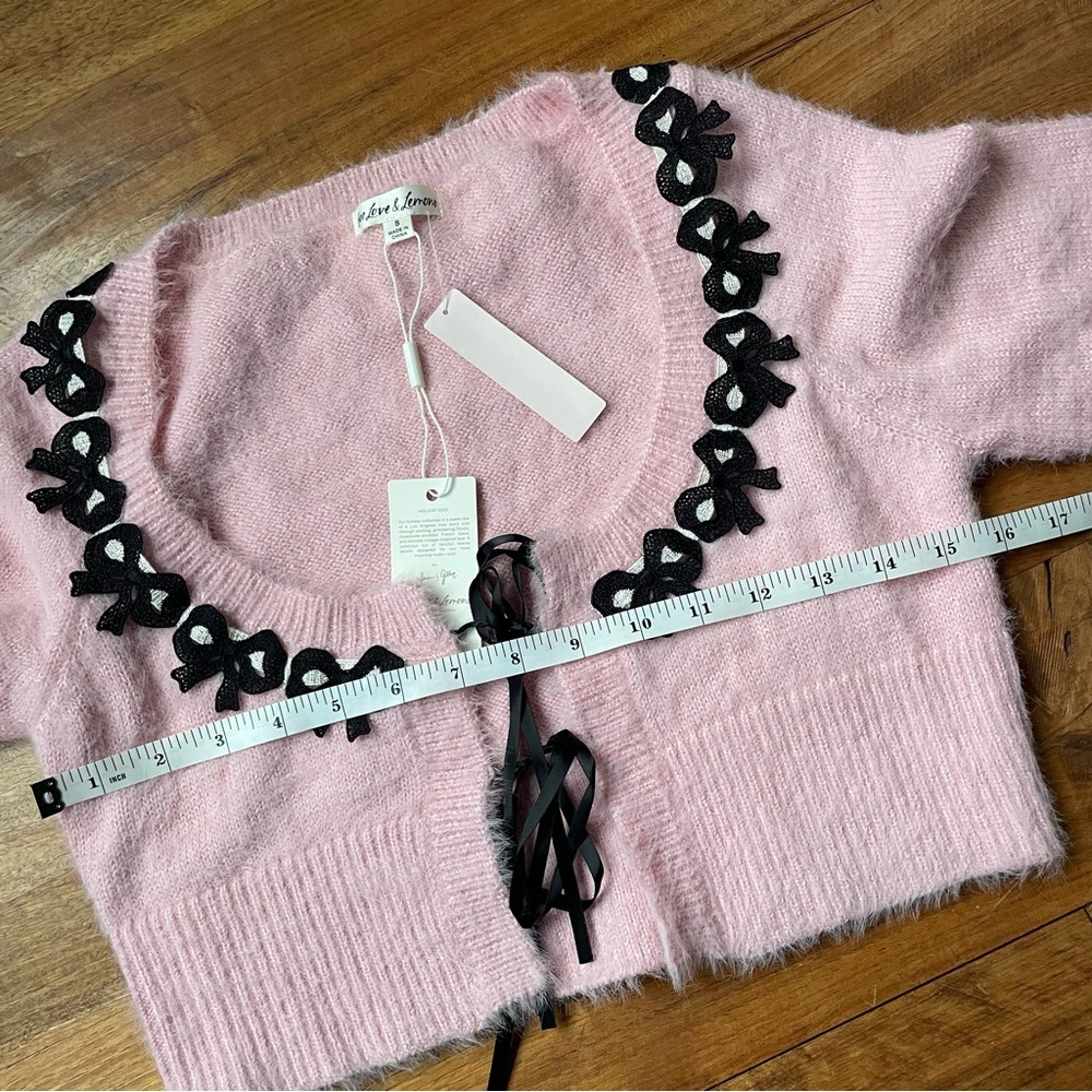 For Love & Lemons Josie Soft Fluffy Pink Bow Cardigan Sweater size small NWT - Picture 11 of 14